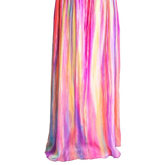 NEW silk halter long maxi dress painted rainbow pink 12 wedding party prom beach - Picture 9 of 13